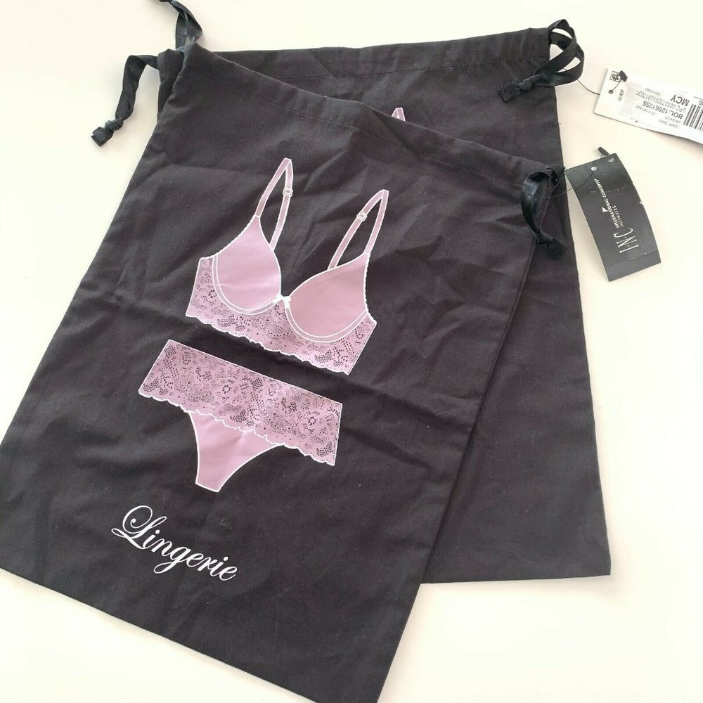 NWT! Lot of 2 INC Black Drawstring Lingerie Bags